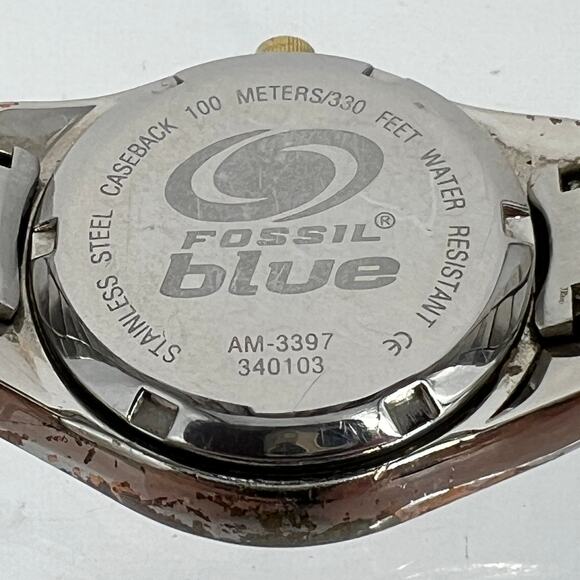 FOSSIL Blue AM3397 Two Tone Quartz Watch Works! New Battery - Picture 6 of 7